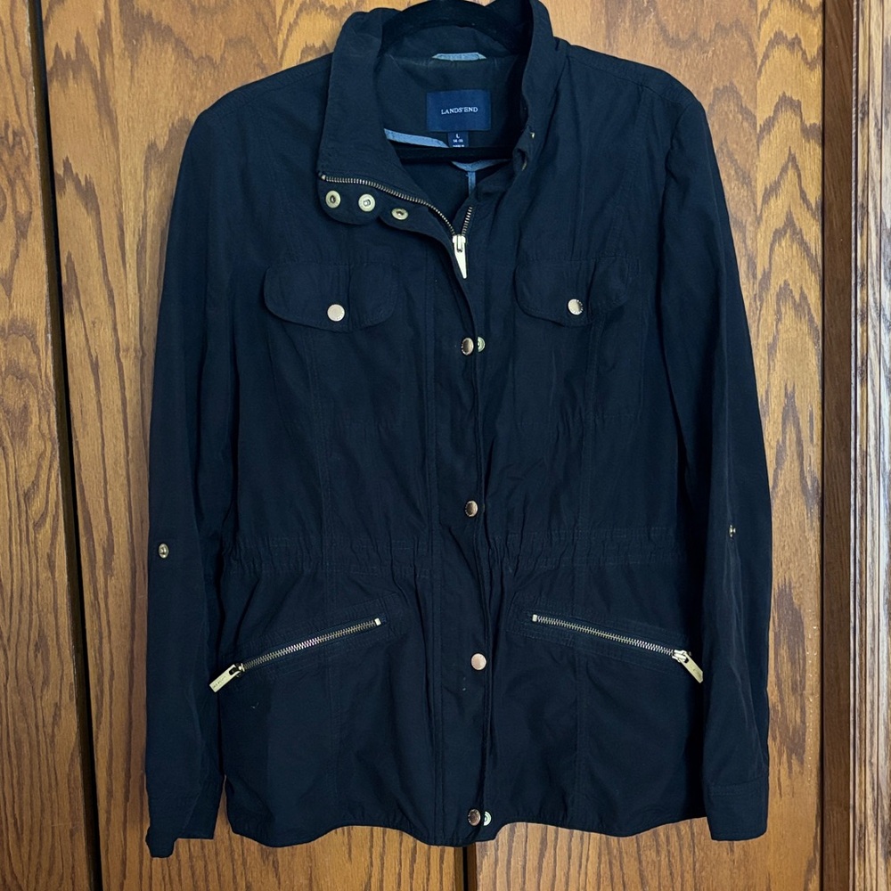 Lands' End Black Utility Jacket with Gold Details